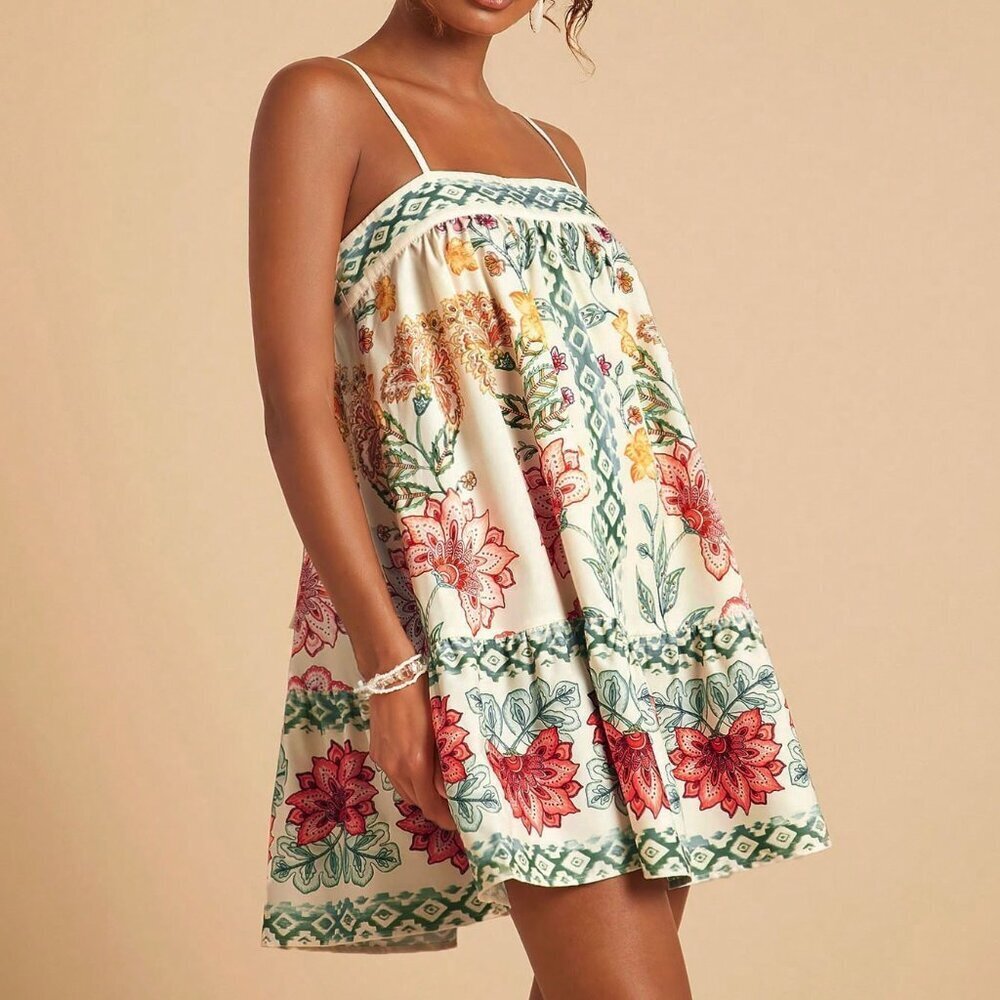 Multicolor Boho Women's Floral Print Spaghetti Strap Dress